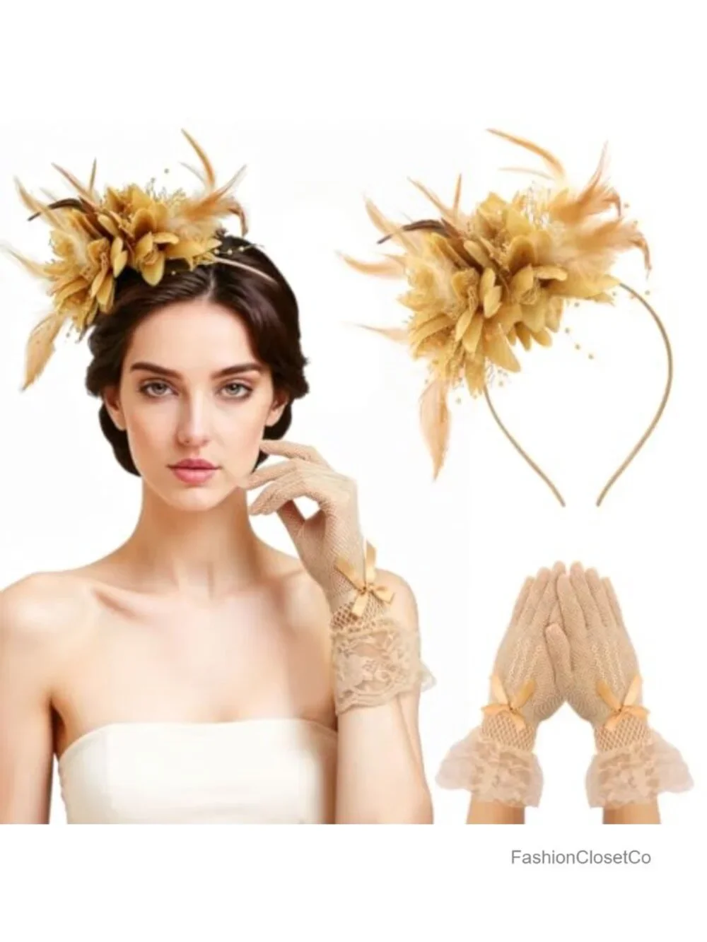 Lace Gloves and Fascinator Set for Tea Party Wedding Cocktail Accessories